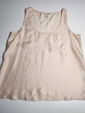 J Crew 100% Silk Tank Top Neutral Blush Beige Pocket Sleeveless 8